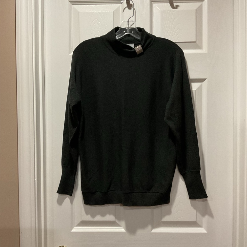 Elegant Black Turtleneck Sweater with metal bling on collar to dress it up